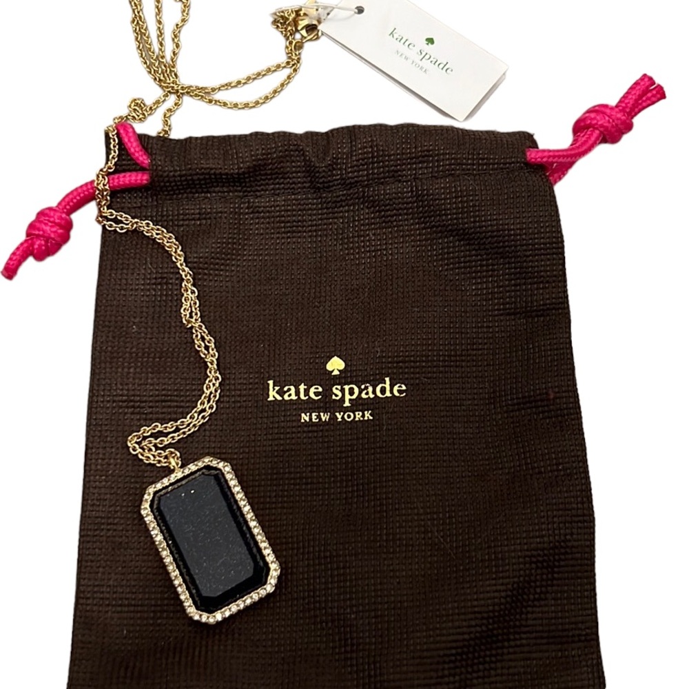 BNWT Kate Spade Night Sky Jewels emerald cut pendant necklace 32” blue sandstone
